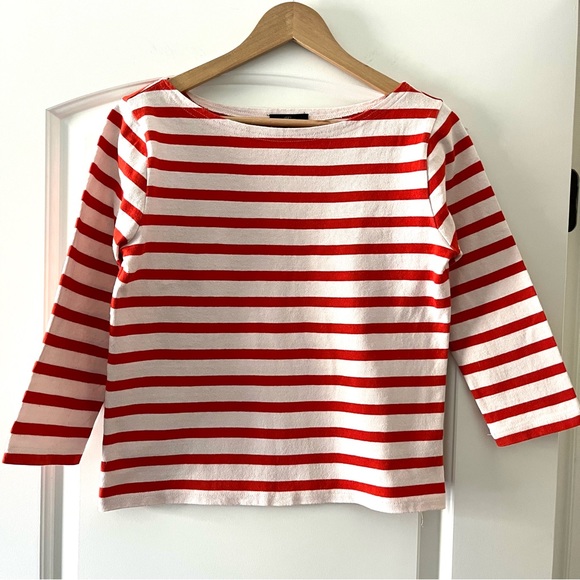 J. Crew Structured Stripe Tee in Subtle Pink and Red (size XS) - Picture 2 of 6